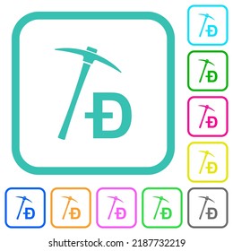 Dogecoin cryptocurrency mining with treasure vivid colored flat icons in curved borders on white background