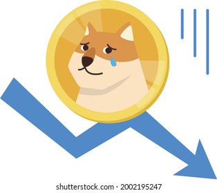 Dogecoin cryptocurrency on chart background without main lines. Vector illustration isolated on white background.