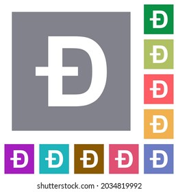 Dogecoin digital cryptocurrency flat icons on simple color square backgrounds