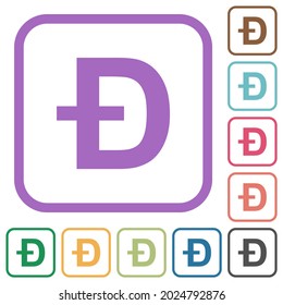 Dogecoin digital cryptocurrency simple icons in color rounded square frames on white background