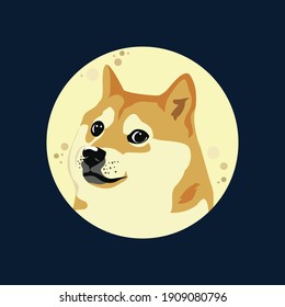 Dogecoin Doge Against Full Moon