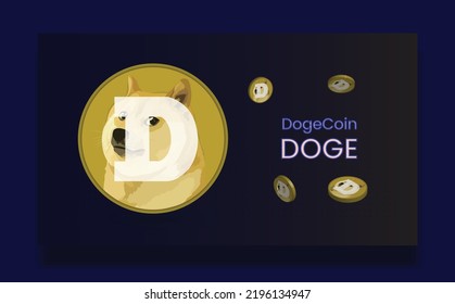 Dogecoin, plantilla de banner de moneda DOGE. Ilustración del diseño de banner del concepto de tecnología de criptografía. Dogecoin es una moneda de meme falsificada en Litecoin.