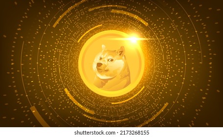 Dogecoin (DOGE) coin cryptocurrency concept banner background.