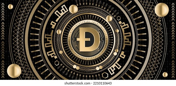 Dogecoin DOGE crypto coin luxury golden ornamental vector background illustration