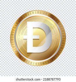 Dogecoin (DOGE) crypto currency logo symbol coin isolated in transparent background. Virtual money token vector illustration. 