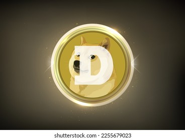 Dogecoin (DOGE) Crypto logo banner . Dogecoin (DOGE) cryptocurrency golden coin symbol  isolated on gold coin 