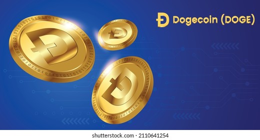 Dogecoin DOGE cryptocurrency banner vector illustration with logo in golden coin template svg
