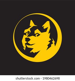 Dogecoin DOGE Cryptocurrency, Face Of The Shiba Inu Dog On The Moon.