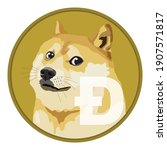 Dogecoin DOGE cryptocurrency isolated on white background, Face of the Shiba Inu dog on coin, Symbol digital currency, Vector illustration