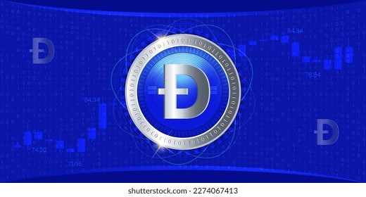 Dogecoin (DOGE) cryptocurrency vector finance banner concept illustration