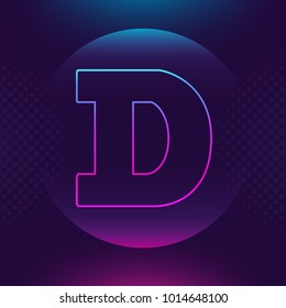 Dogecoin DOGE vector outline icon. Cryptocurrency payment crypto currency blockchain button. Trendy Bright lighting logo adaptation design web site mobile app EPS. Ultra violet background