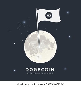 dogecoin flag on the moon, cryptocurrency market doge coin meme, trending market