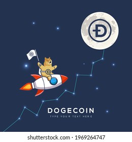 dogecoin going to the moon, cryptocurrency market, shiba inu meme, original vector illustration svg