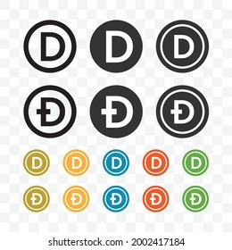 Dogecoin icon with different style and colors vector illustration on transparent background.