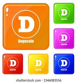 Dogecoin icons set collection vector 6 color isolated on white background