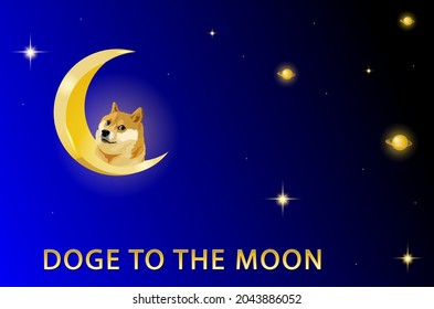 Dogecoin to the moon background. The banner dogecoin symbol to space, vector eps 10