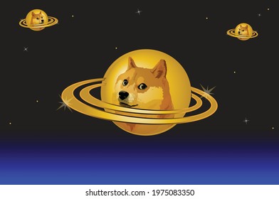 Dogecoin to the moon background. Doge to the moon with star in the space, The banner dogecoin symbol to space vector at eps10