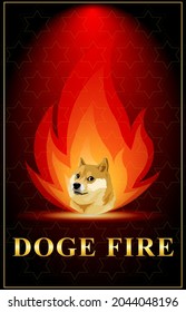 Dogecoin poster with fire, doge coin tarot card for your halloween day. vector eps 10