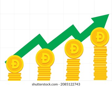 Dogecoin rises in value vector illustration Dogecoin and blockchain concept, rise of Dogecoin price