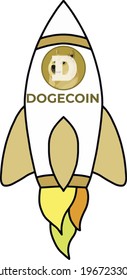 The Dogecoin symbol in a drawing of a rocket.