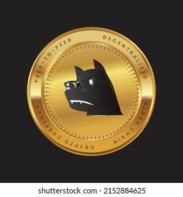Dogefather cryptocurrency logo in black color concept on gold coin. FATHER Token Block chain technology symbol. Vector illustration for banner, background, web, print, article.