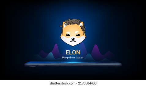 Dogelon Mars coin icon crypto currency token symbol come out from smartphone with growth chart. Trading cryptocurrency on application. Financial investment. Banner for website or news. Vector EPS10. svg