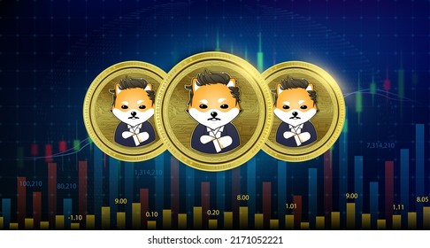 Dogelon Mars (ELON) 3 coin Cryptocurrency blockchain. Future digital currency replacement technology alternative. Silver golden virtual currency growth share chart background. 3D Vector illustration. svg