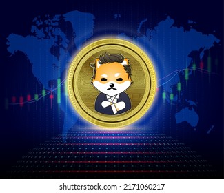Dogelon Mars (ELON) coin. 3D Vector illustration. Cryptocurrency blockchain (crypto currency) Future digital replacement technology. Silver golden virtual currency growth share chart is background. svg