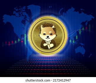 Dogelon Mars (ELON) coin.Cryptocurrency blockchain (crypto currency) Future digital replacement technology. 3D Vector illustration. Silver golden virtual currency growth share chart is background. svg