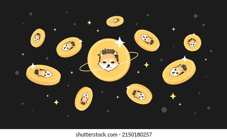 Dogelon Mars (ELON) coins falling from the sky. ELON cryptocurrency concept banner background. svg