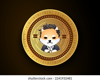 Dogelon Mars (ELON) crypto currency symbol and logo on gold coin. Virtual money concept token based on blockchain technology.  svg