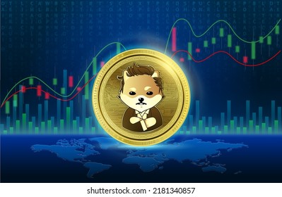 Dogelon Mars (ELON) gold coin Cryptocurrency blockchain. List of variou coin symbol is background. Future digital replacement technology alternative currency. gold stock chart. 3D Vector illustration. svg