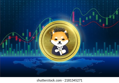 Dogelon Mars (ELON) gold coin Cryptocurrency blockchain. 3D Vector illustration. List of variou coin symbol is background. Future digital replacement technology alternative currency. gold stock chart. svg