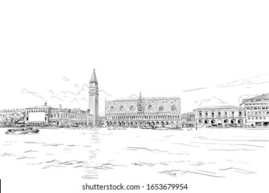 Doge's Palace. Venice. Italy. Hand drawn sketch. Vector illustration.
