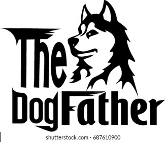 The DogFather. Husky black cartoon on white background. Wall stickers