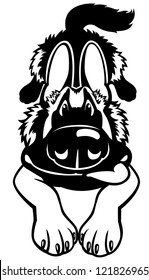 dog,german shepherd breed,black white cartoon picture isolated on white background,front view vector illustration