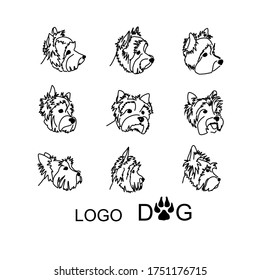 Doggie icon collection. Yorkshire terrier character set. Dog logo