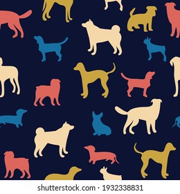 Doggie seamless pattern. Endless vector illustration with different breeds of dogs. Bright background for wallpaper, wrapping paper, surface design