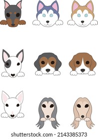 Doggie's front face (with hands))Set of 9 dogs of 5 breeds)Full color