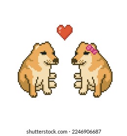 Doggies in love, pixel art meme - Shutterstock ID 2246906687