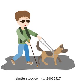 The dog-guide leads the blind boy
