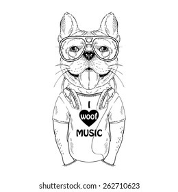 doggy with earphones, music poster