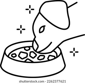 doggy eating from bowl vector outline icon design, Pet and Vet symbol, Animal Shelter sign, critter stock illustration, Dog taking kibble diet concept