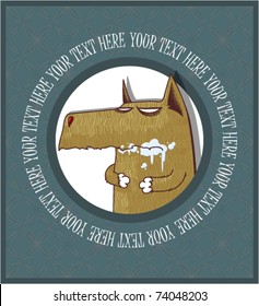 Doggy greeting card with ornament background. Place for your text.  Vector illustration.