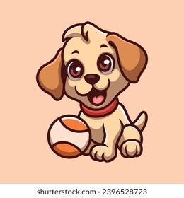 Doggy Playing Ball Creative Cartoon Illustration