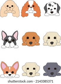 Doggy's front face (with hands) 6 breeds, set of 9)Full color