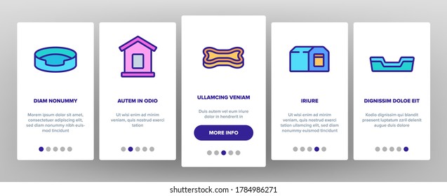 Doghouse Accessory Onboarding Mobile App Page Screen Vector. Doghouse In Different Style, Container For transportation And Bed For Sleeping Animal Dog Illustrations