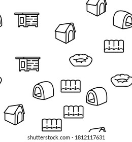 Doghouse Accessory Vector Seamless Pattern Thin Line Illustration