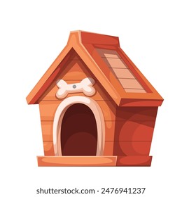 Doghouse, cartoon dogs wooden house with bone over door. Funny pet hut made of wood, home garden or backyard construction for dog shelter, cartoon cute cottage and place for bed vector illustration