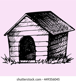 Doghouse Doodle Style Sketch Illustration Hand Drawn Vector